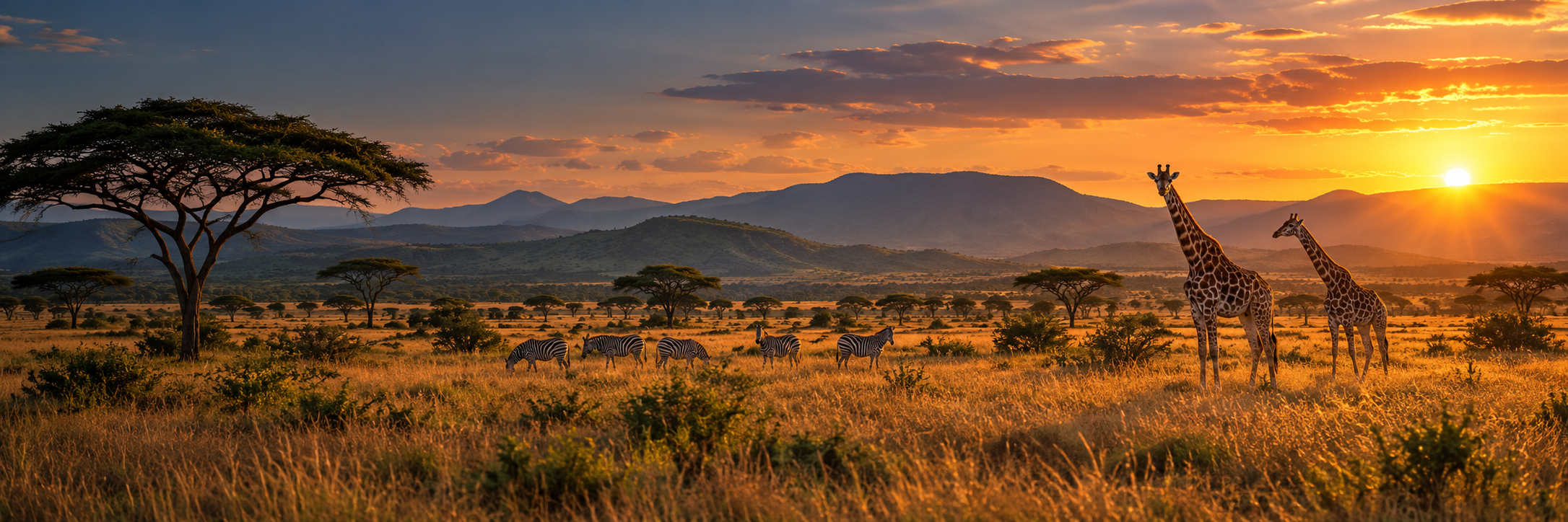 Mikumi grasslands, acacias and distant mountain ridges
