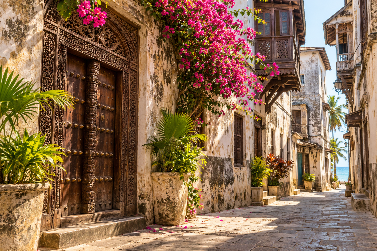 Carved doorway and historic architecture in Stone Town